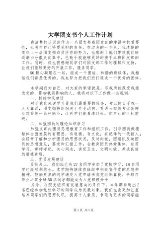 大学团支书个人工作计划 