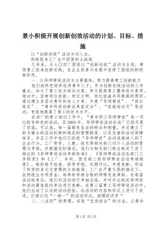 景小积极开展创新创效活动的计划、目标、措施 