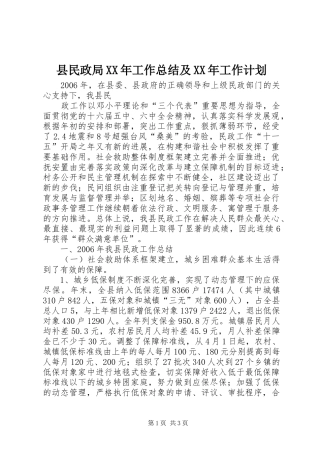 县民政局XX年工作总结及XX年工作计划 