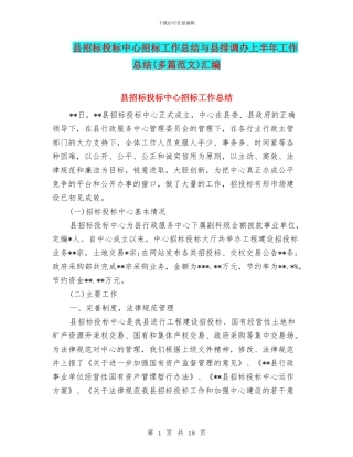 县招标投标中心招标工作总结与县排调办上半年工作总结汇编