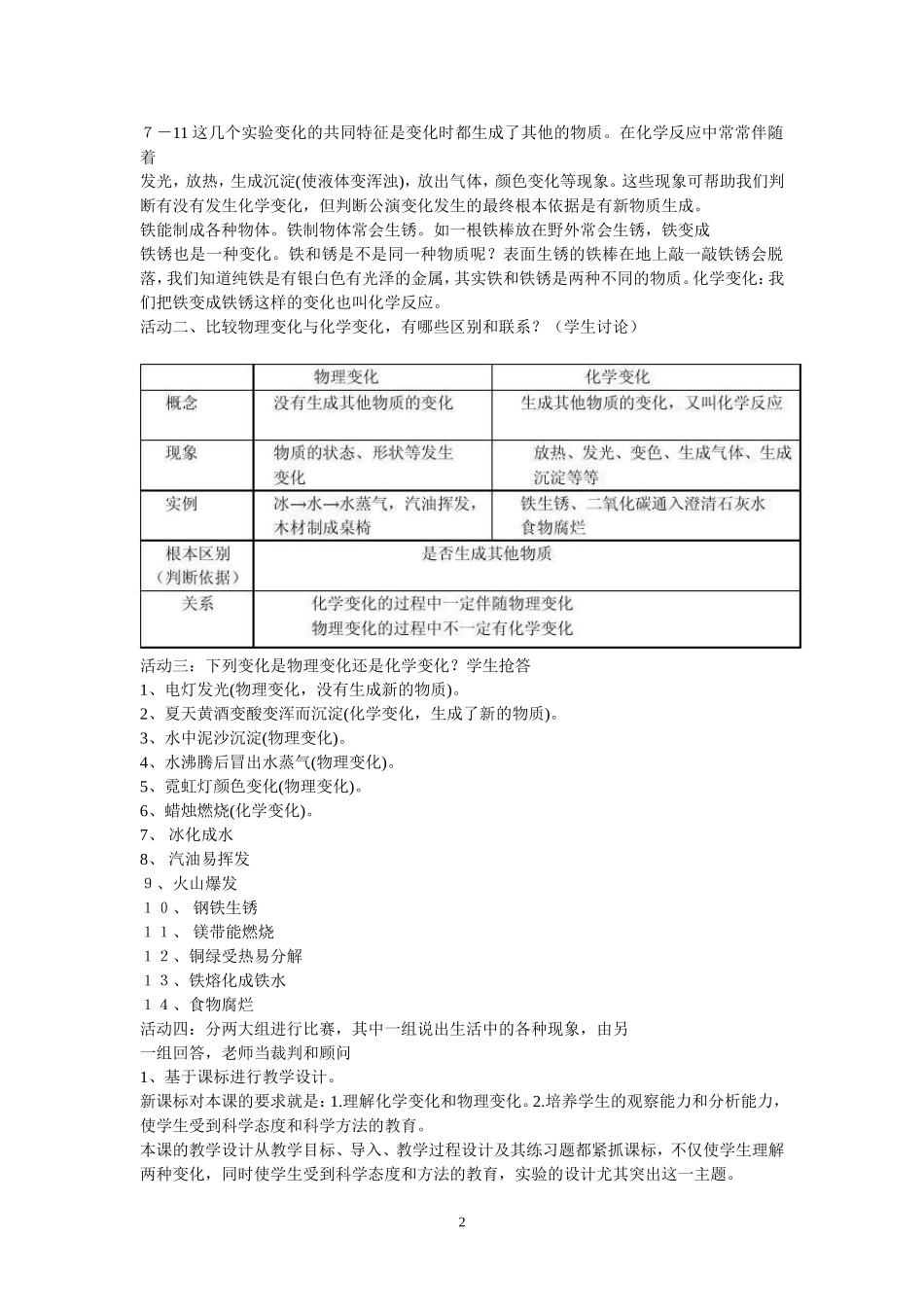 《物理变化和化学变化》教学设计_第2页