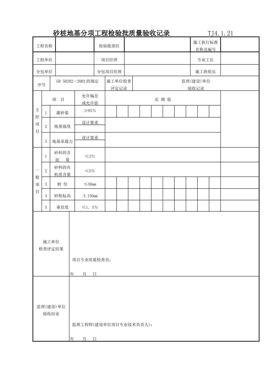065 砂桩地基分项工程检验批质量验收记录TJ4-1-21_第1页