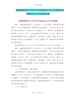 县招标投标中心XX年工作总结及XX年工作思路与县排调办个人工作总结汇编
