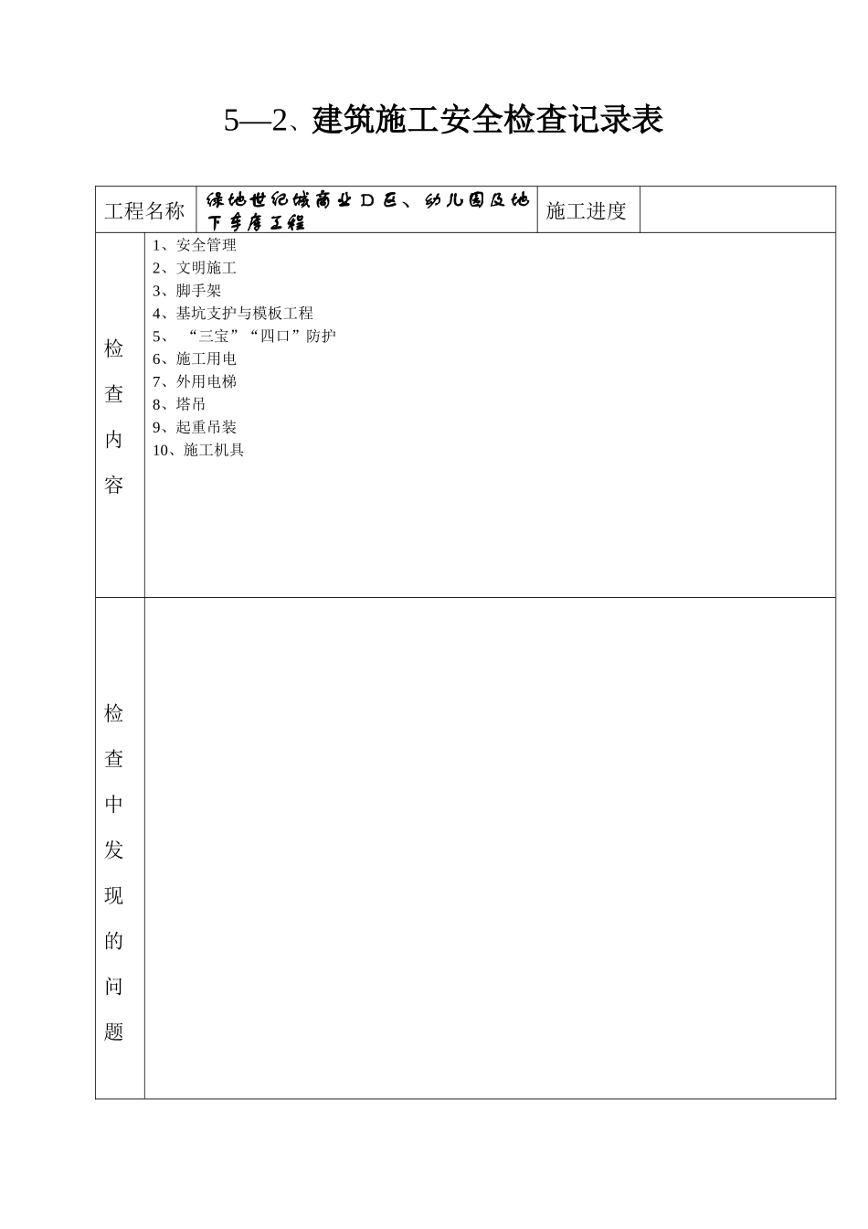 5—2、建筑施工安全检查记录表_第1页