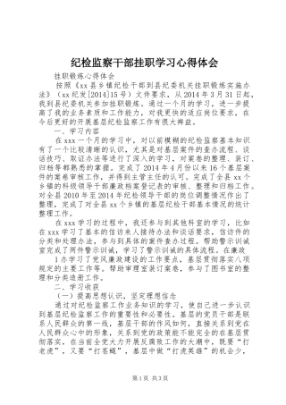 纪检监察干部挂职学习心得体会
