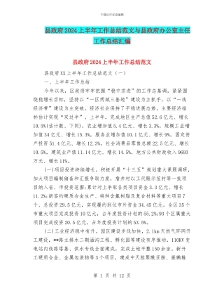 县政府2024上半年工作总结范文与县政府办公室主任工作总结汇编