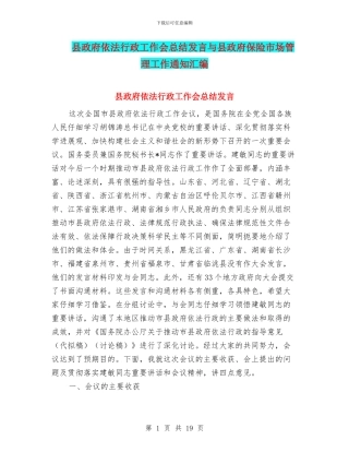 县政府依法行政工作会总结发言与县政府保险市场管理工作通知汇编