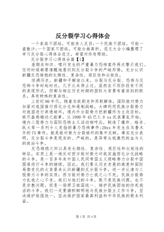 反分裂学习心得体会