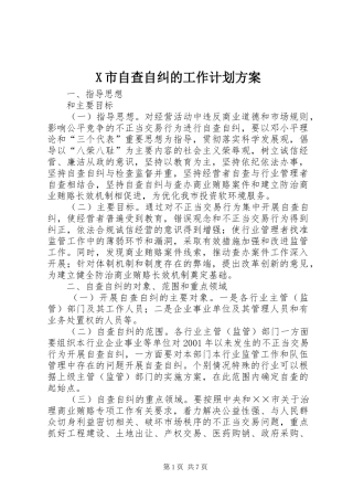 X市自查自纠的工作计划方案 