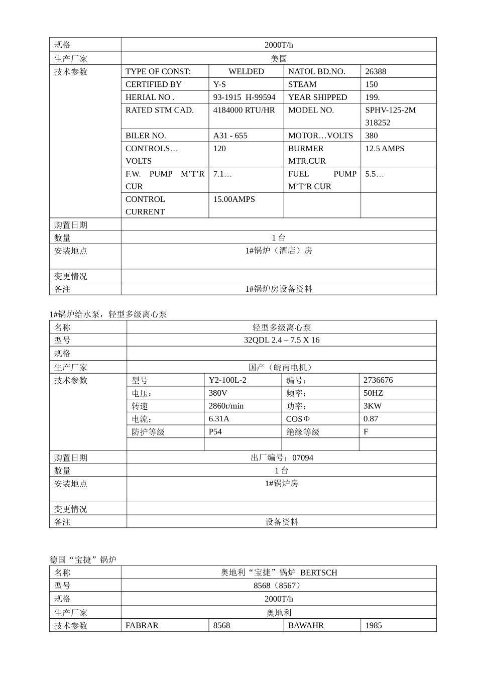 珠海某酒店公司锅炉设备品牌及型号参数表_第2页