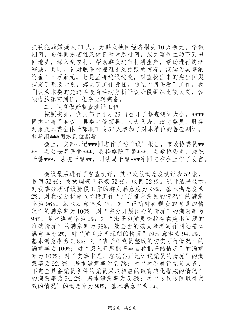 优秀心得体会范文：分析评议阶段“回头看”及督查测评工作小结_第2页