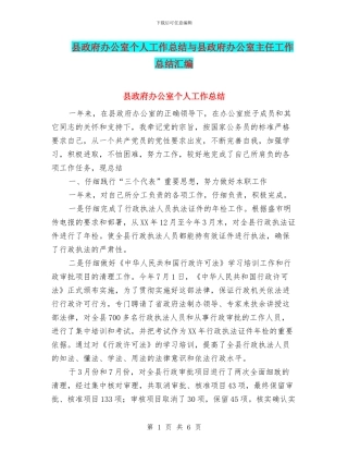 县政府办公室个人工作总结与县政府办公室主任工作总结汇编