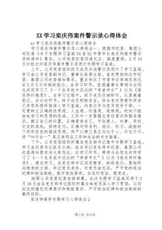 XX学习栾庆伟案件警示录心得体会