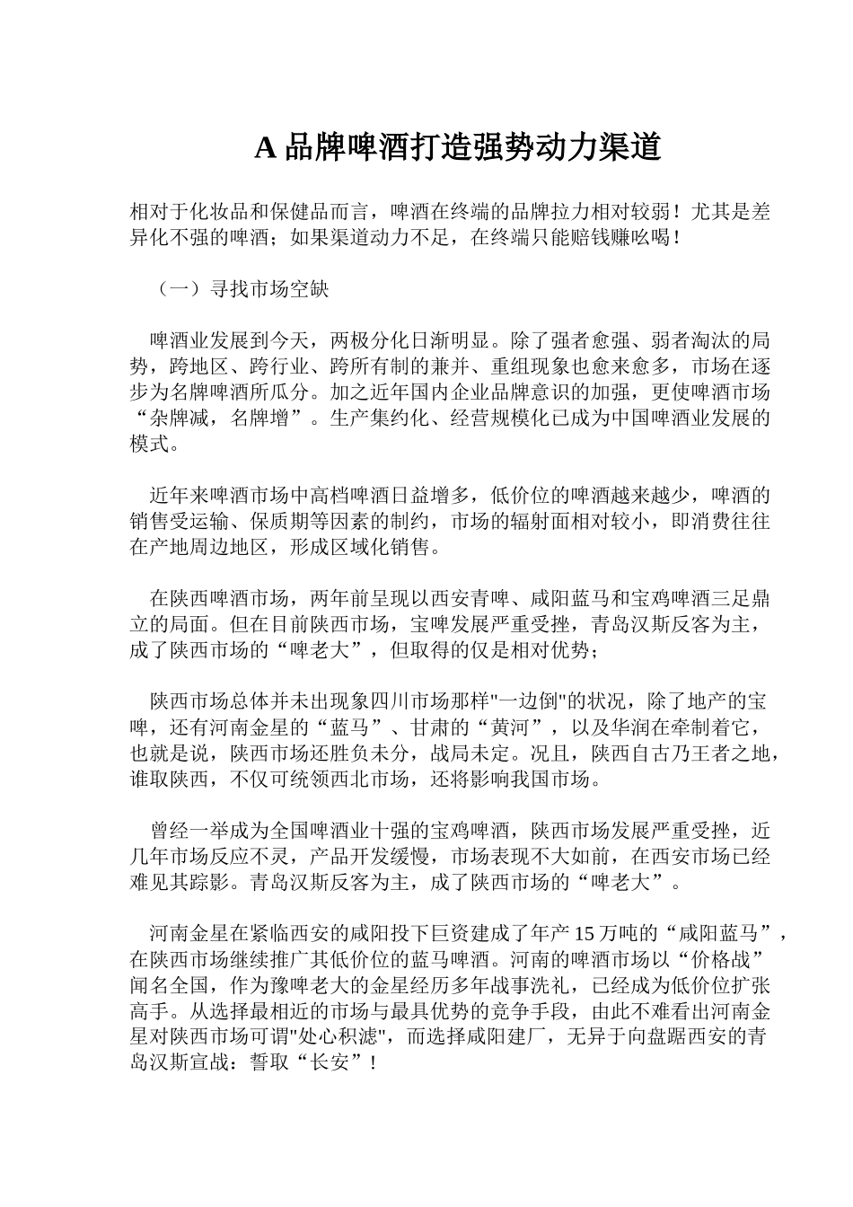 A品牌啤酒打造强势动力渠道(12)_第1页
