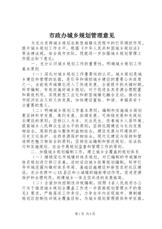 市政办城乡规划管理意见 