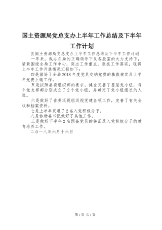国土资源局党总支办上半年工作总结及下半年工作计划 