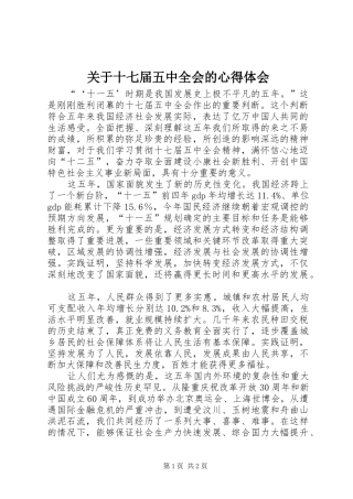 关于十七届五中全会的心得体会