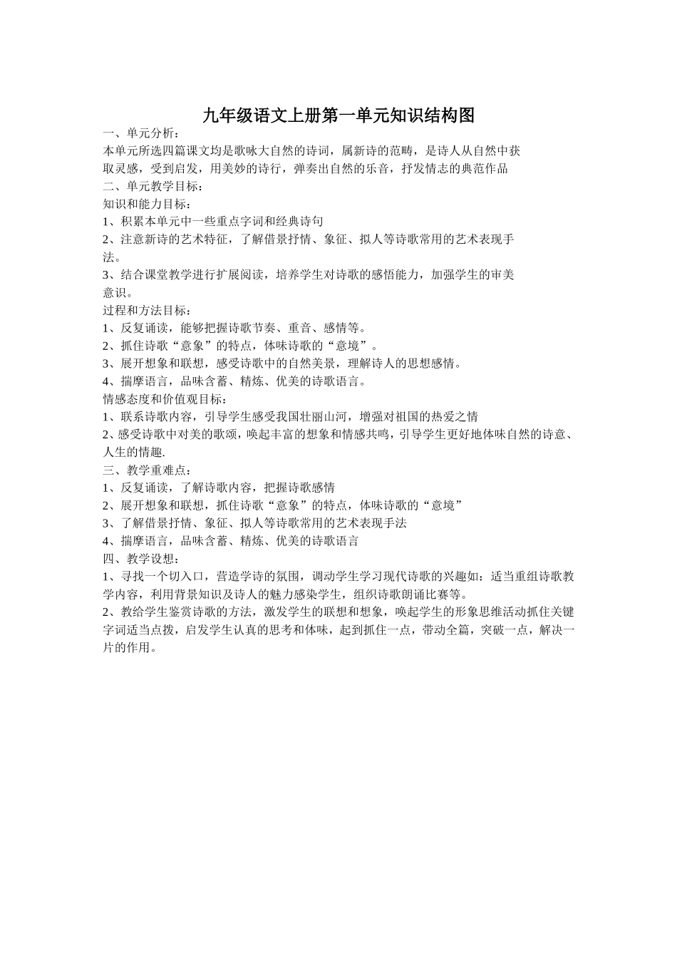 九年级语文上册第一单元知识结构图_第1页