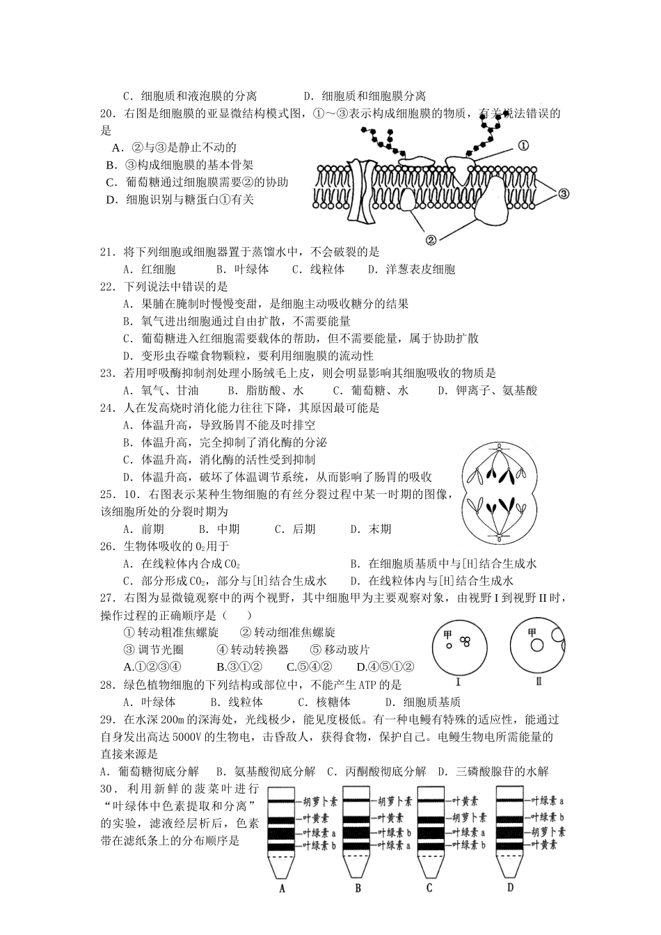 生物必修一水平考试模拟题456章_第3页