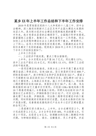 某乡XX年上半年工作总结和下半年工作安排 