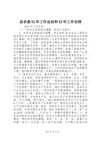 县农委XX年工作总结和XX年工作安排 