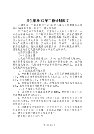 县供销社XX年工作计划范文 