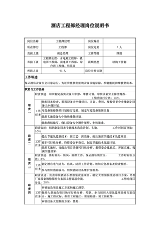 酒店工程部经理岗位说明书