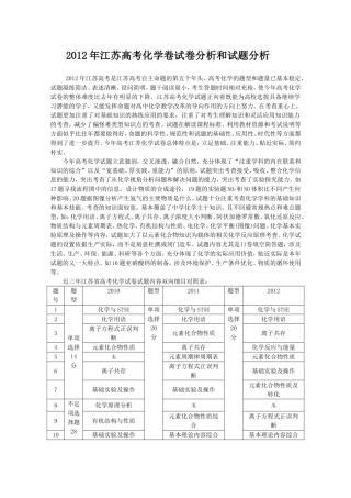 2012年高考化学试题江苏卷(解析版)