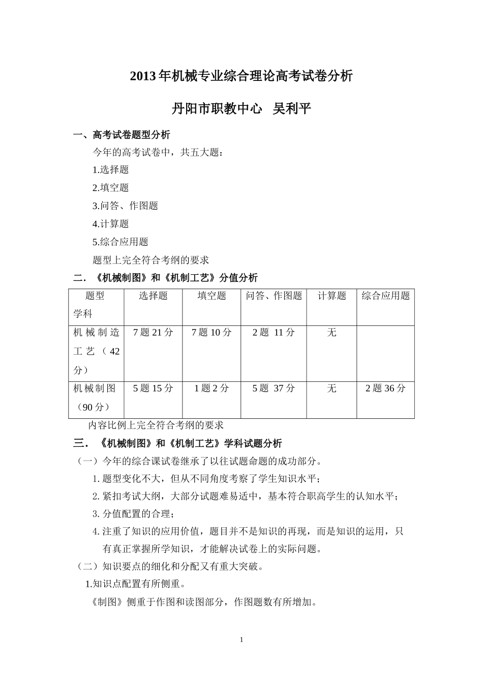 2013机械专业综合理论高考试卷分析_第1页