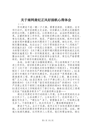 关于南网肃纪正风好扬帆心得体会