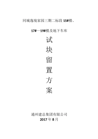 砼试块同条件、标养留置方案