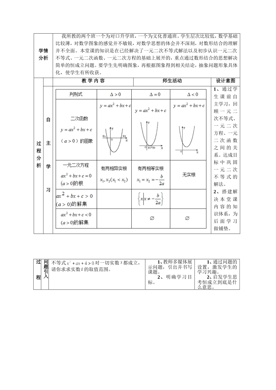 “含参数的一元二次不等式——简单的恒成立问题”教学设计_第3页