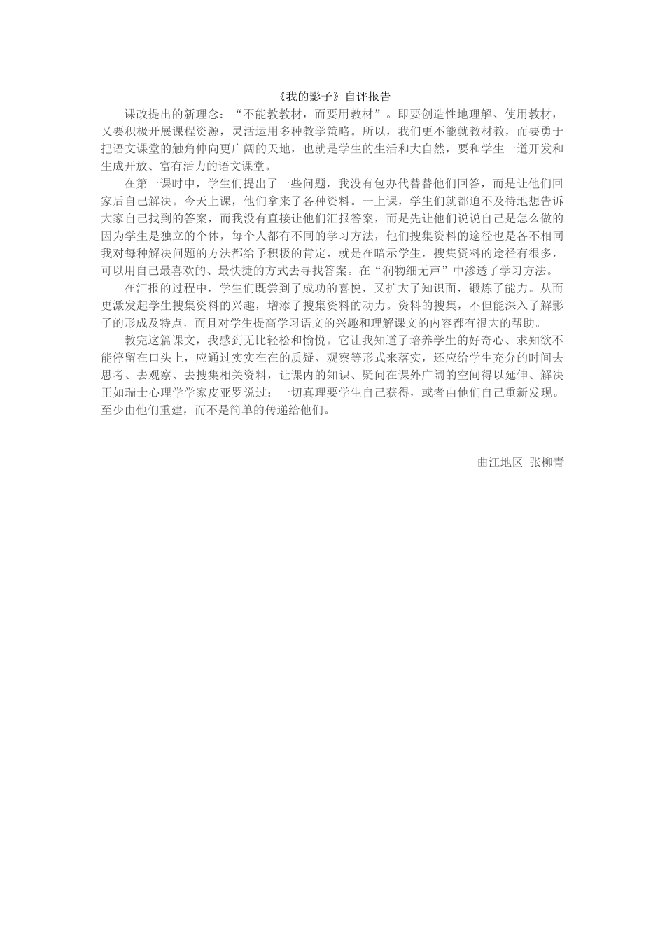 《我的影子》自评报告_第1页