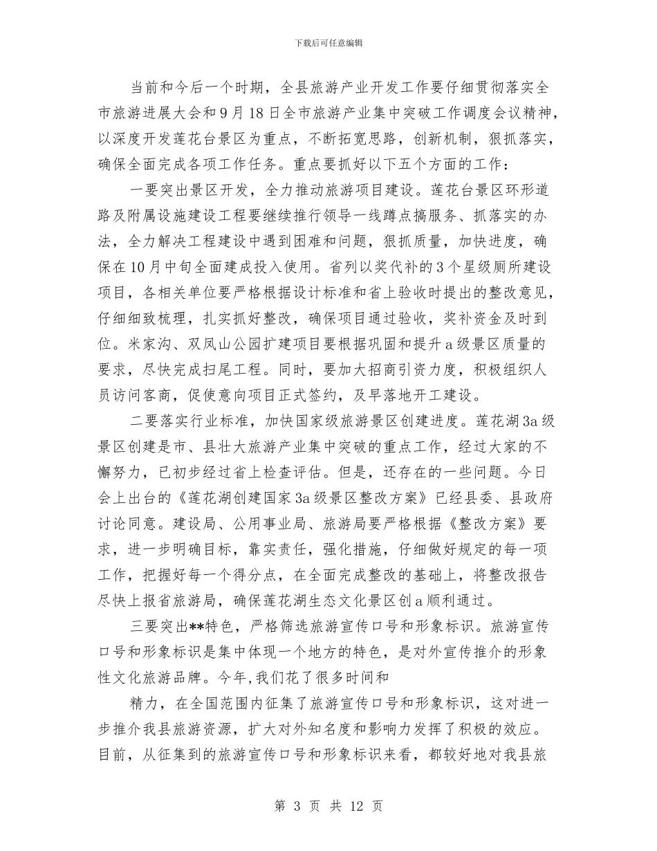 县旅游产业开发暨调度会议讲话与县旅游局领导班子工作总结汇编_第3页