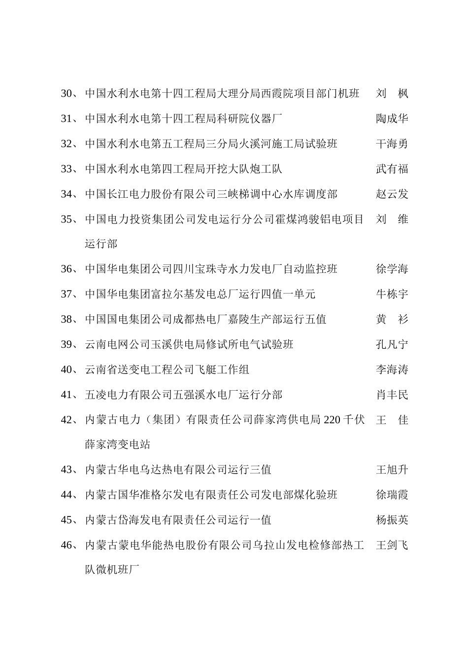 关于表彰全国电力行业优秀班组、_第3页