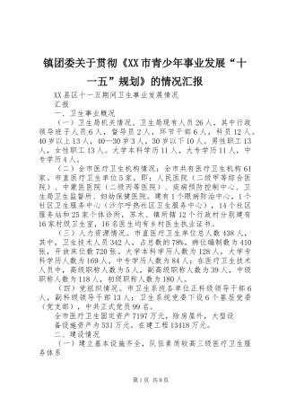 镇团委关于贯彻《XX市青少年事业发展“十一五”规划》的情况汇报 
