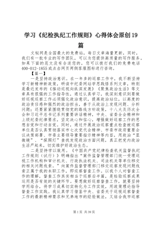 学习《纪检执纪工作规则》心得体会原创19篇