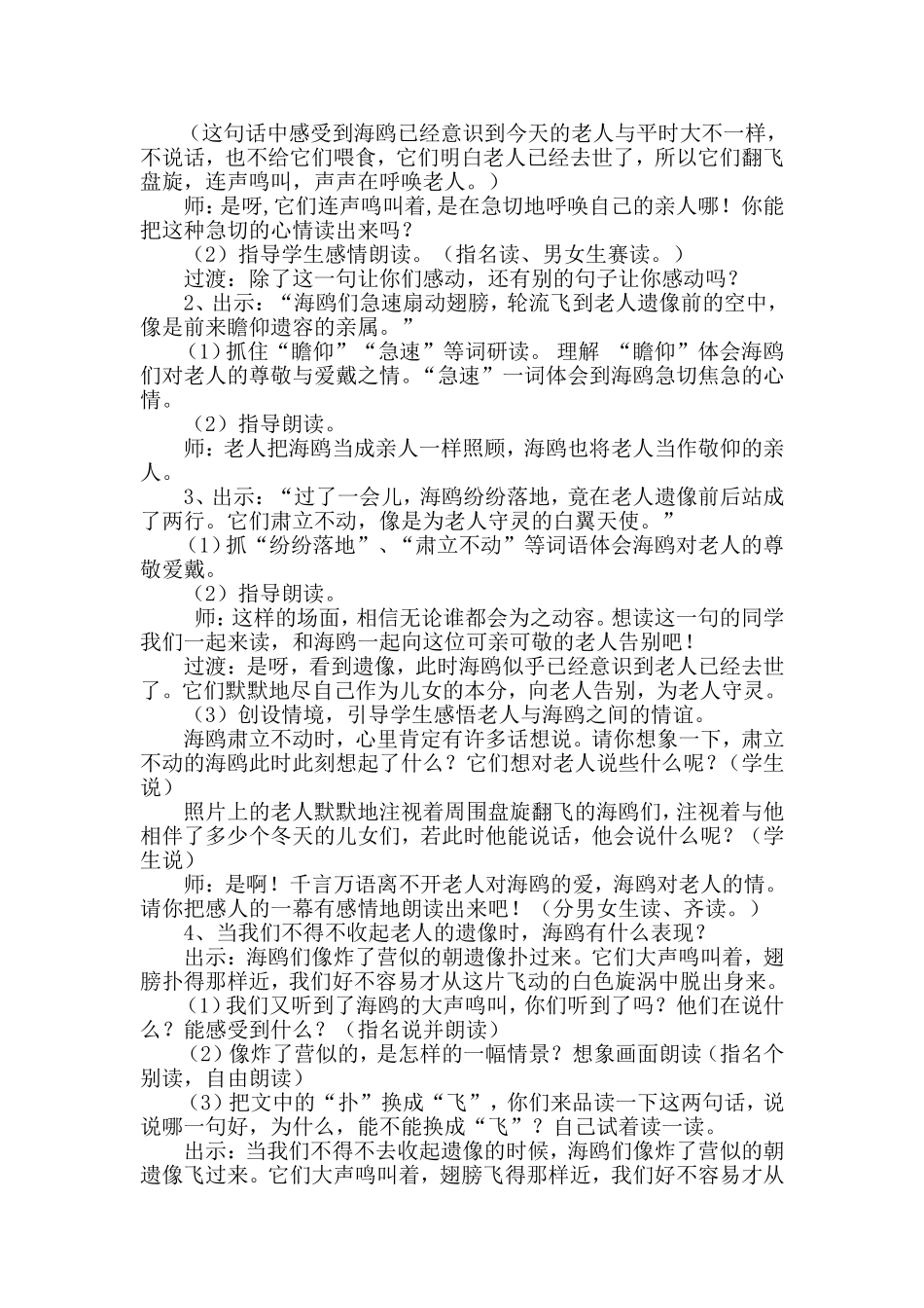 少教多学教学设计——《老人与海鸥》_第3页