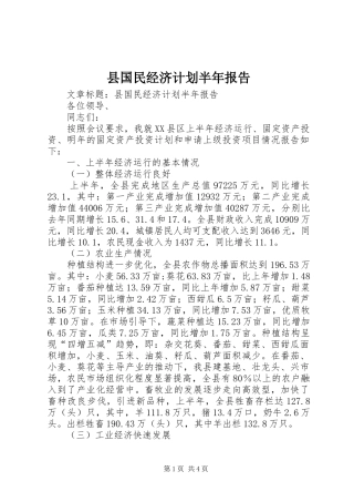 县国民经济计划半年报告 