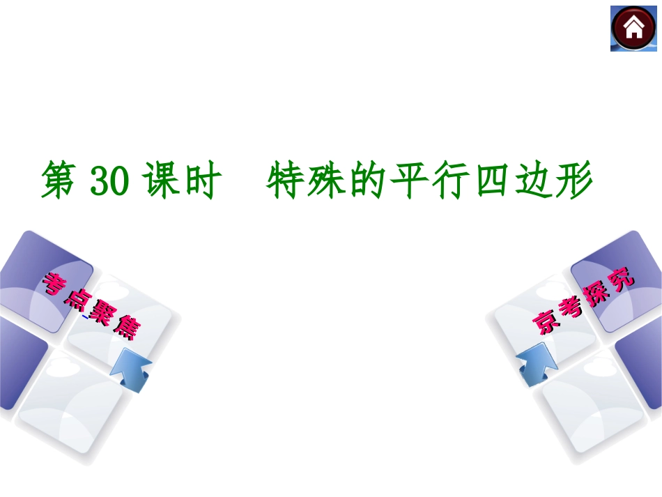 【中考复习方案】2015中考数学（北京专版）九年级总复习课件（考点聚焦+京考探究+热考京讲）：第30课时++特殊的平行四边形_第1页