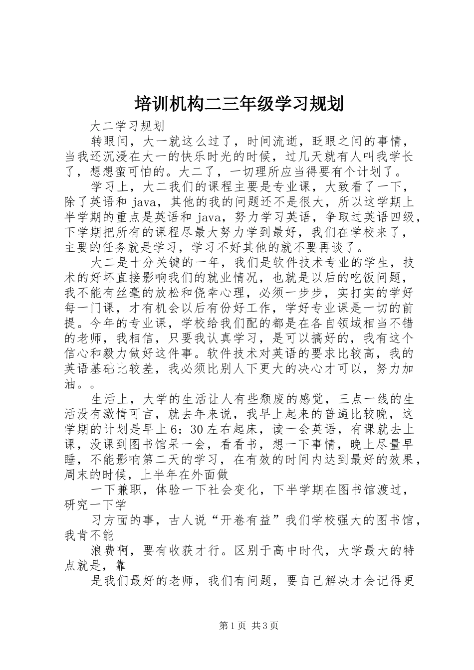 培训机构二三年级学习规划 _第1页