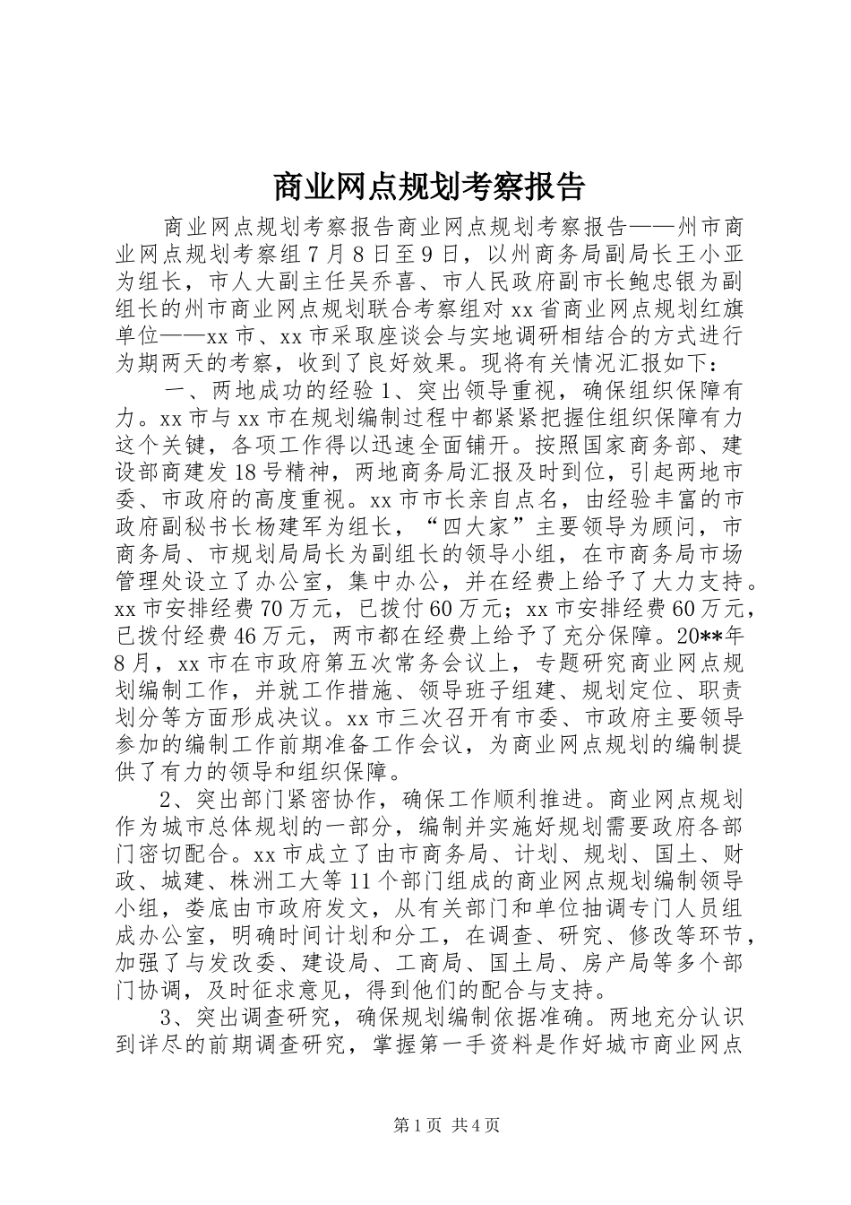 商业网点规划考察报告 _第1页