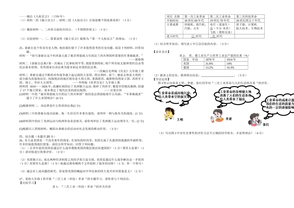 2015秋初三历史期中考试试卷_第2页