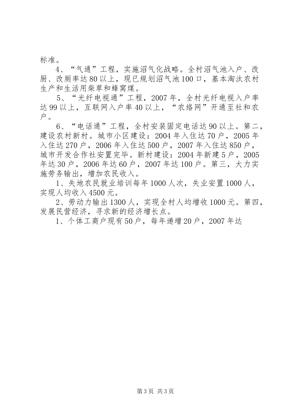 XX村全面建设小康社会发展规划工作计划 _第3页