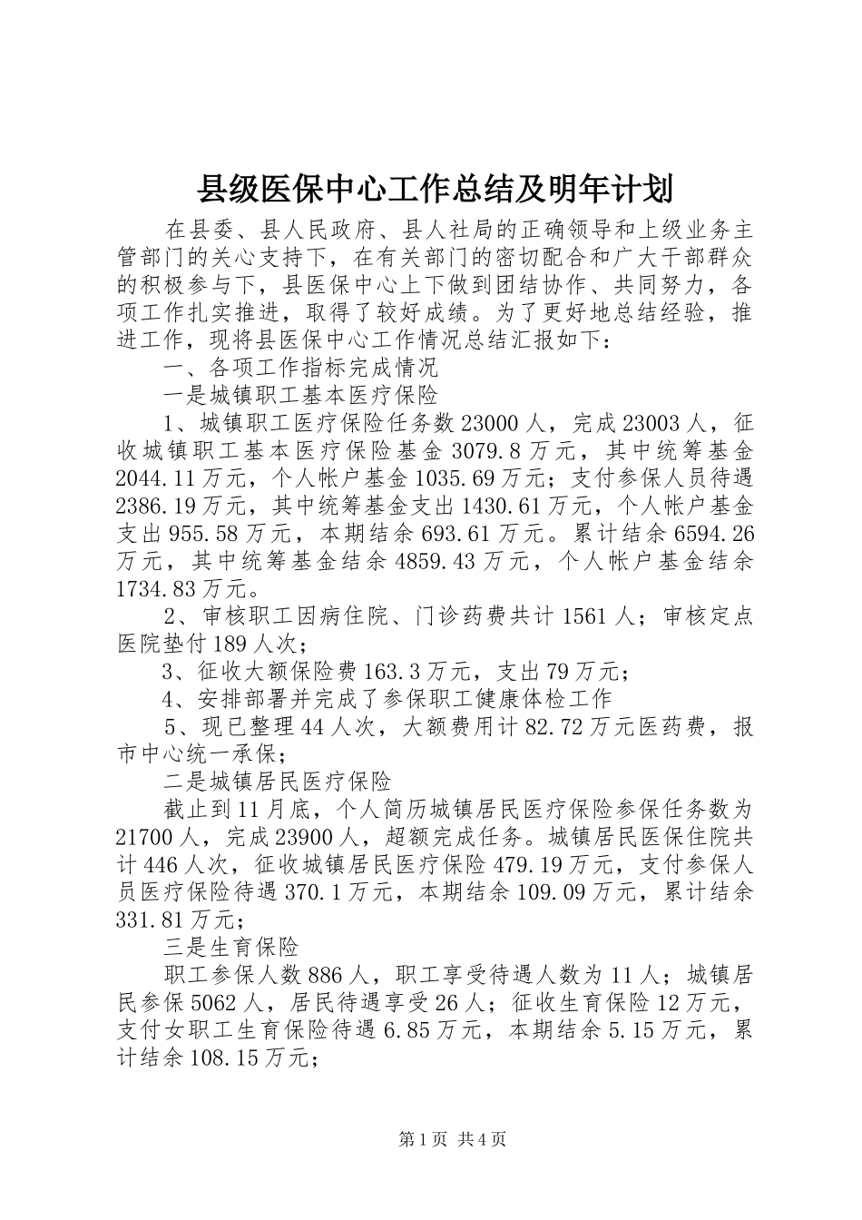 县级医保中心工作总结及明年计划 _第1页