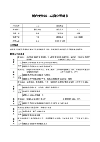 酒店餐饮部二砧岗位说明书