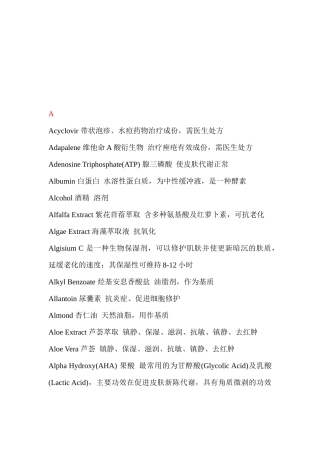 化妆品成分中英文对照汇总