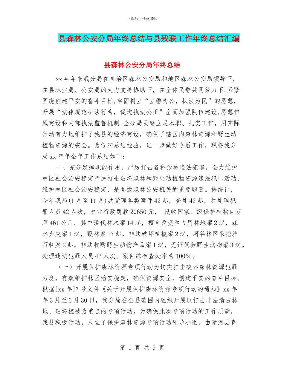 县森林公安分局年终总结与县残联工作年终总结汇编_第1页