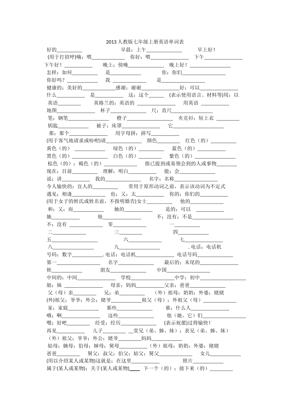 2013人教版七年级上册英语单词表_第1页