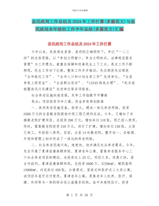 县民政局工作总结及2024年工作打算与县民政局本年综治工作半年总结(多篇范文)汇编